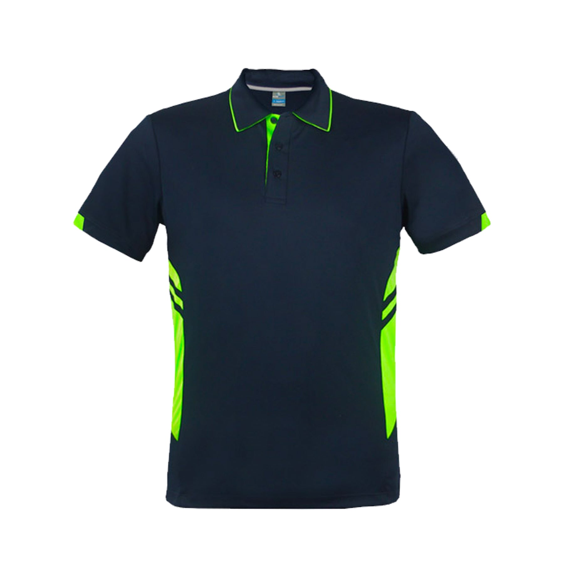 mens tasman polo in navy neon green