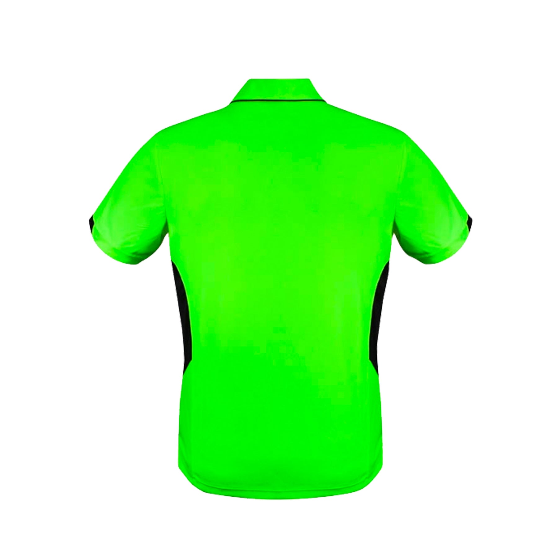 back of mens tasman polo in neon green black