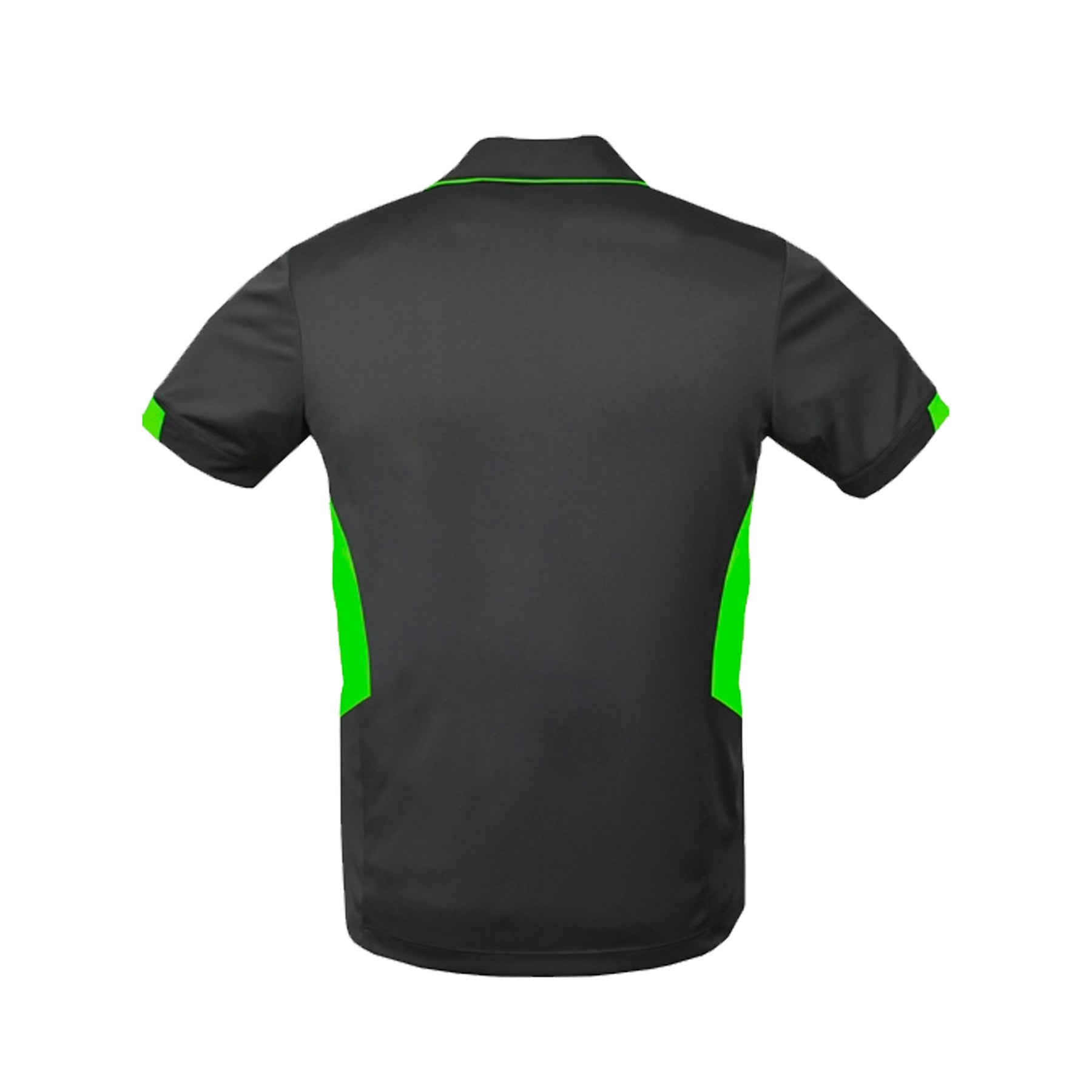 back of mens tasman polo in slate neon green