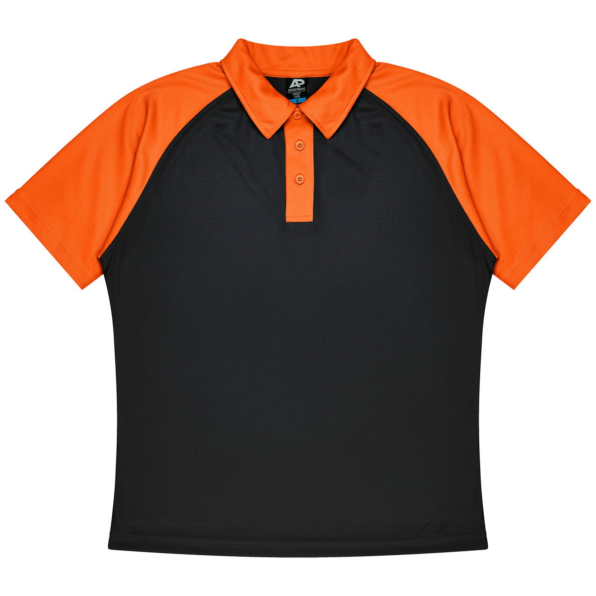 aussie pacific manly mens polo in black electric orange
