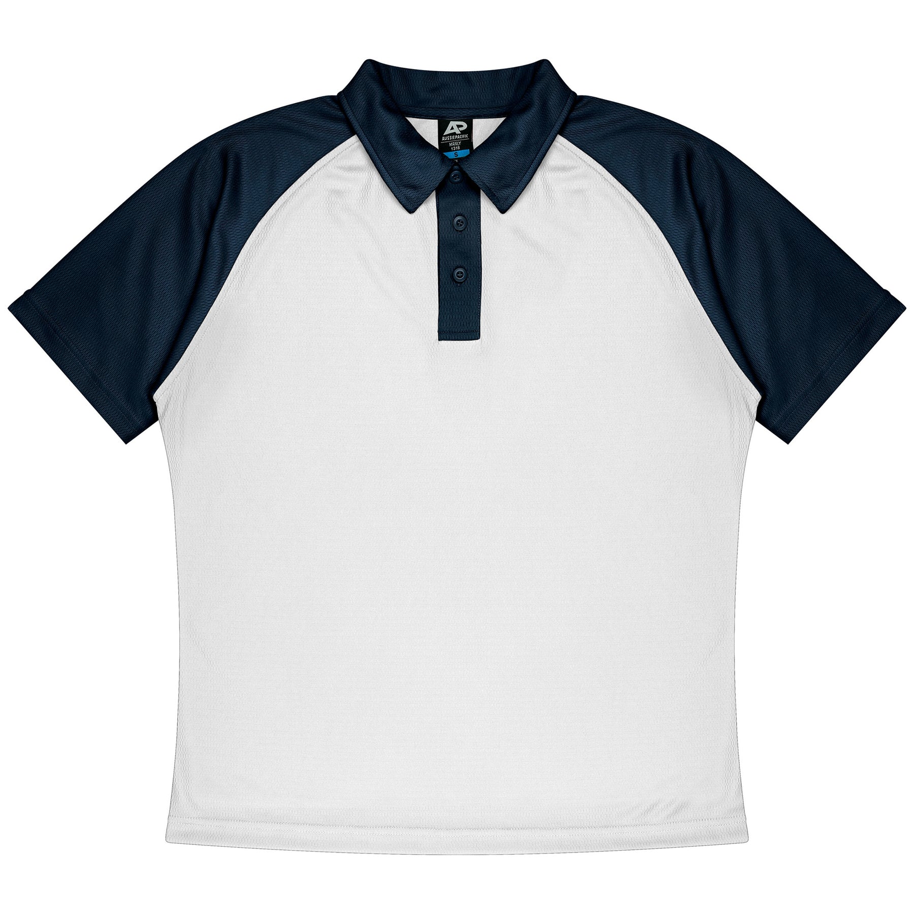 aussie pacific manly mens polo in white navy