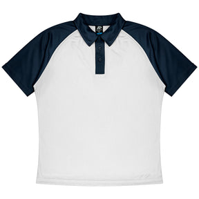 aussie pacific manly mens polo in white navy