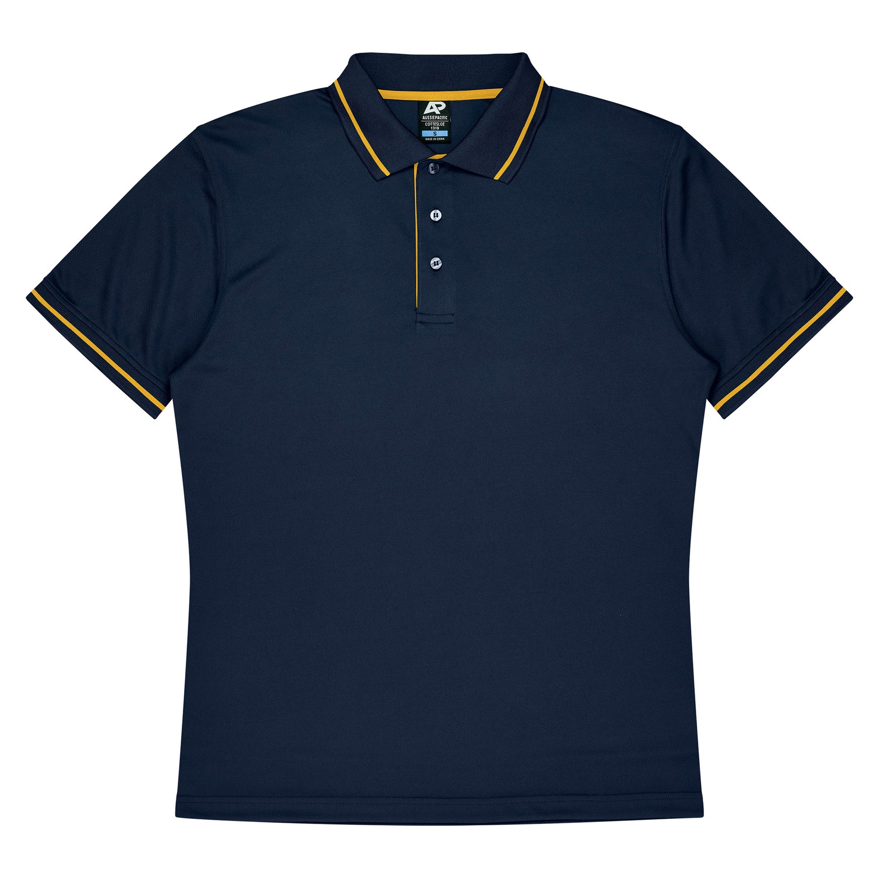 aussie pacific cottesloe mens polo in navy gold