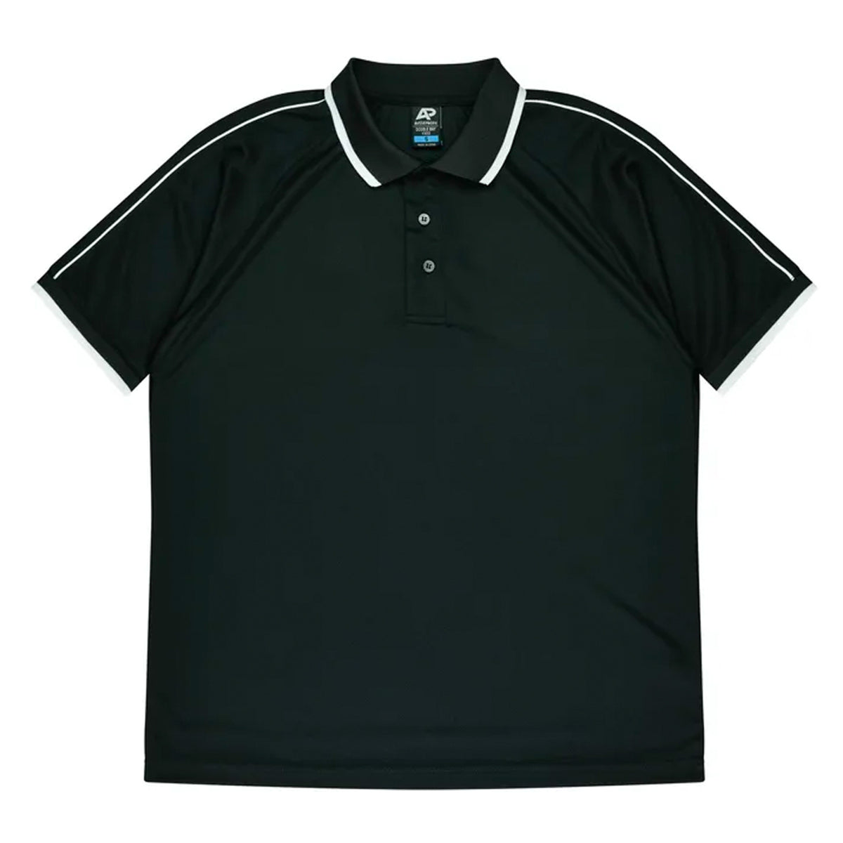 aussie pacific double bay mens polo in black white