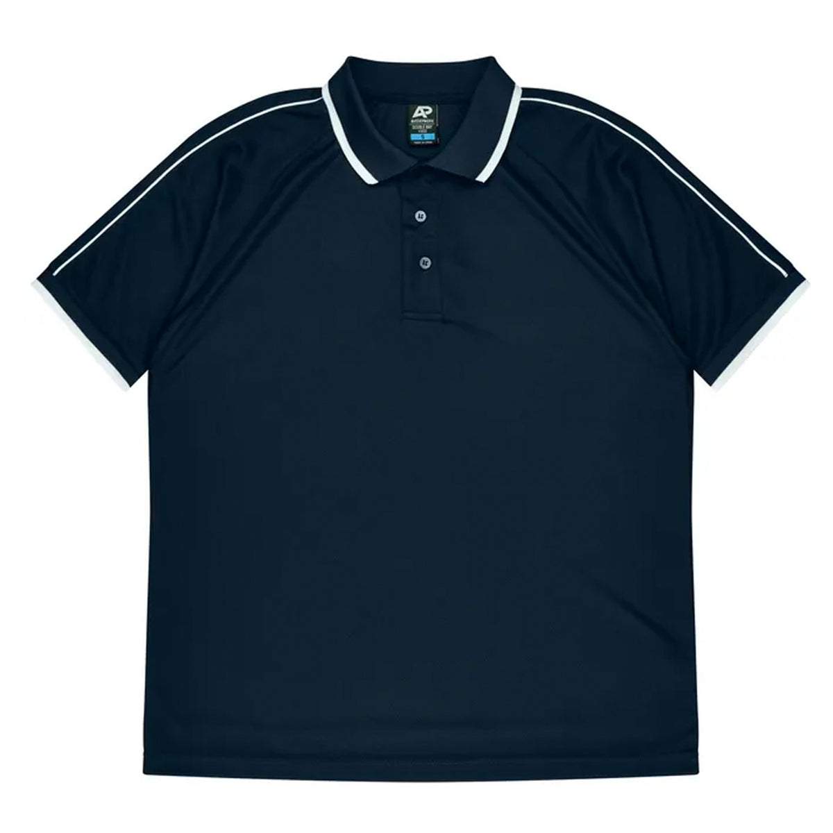 aussie pacific double bay mens polo in navy white
