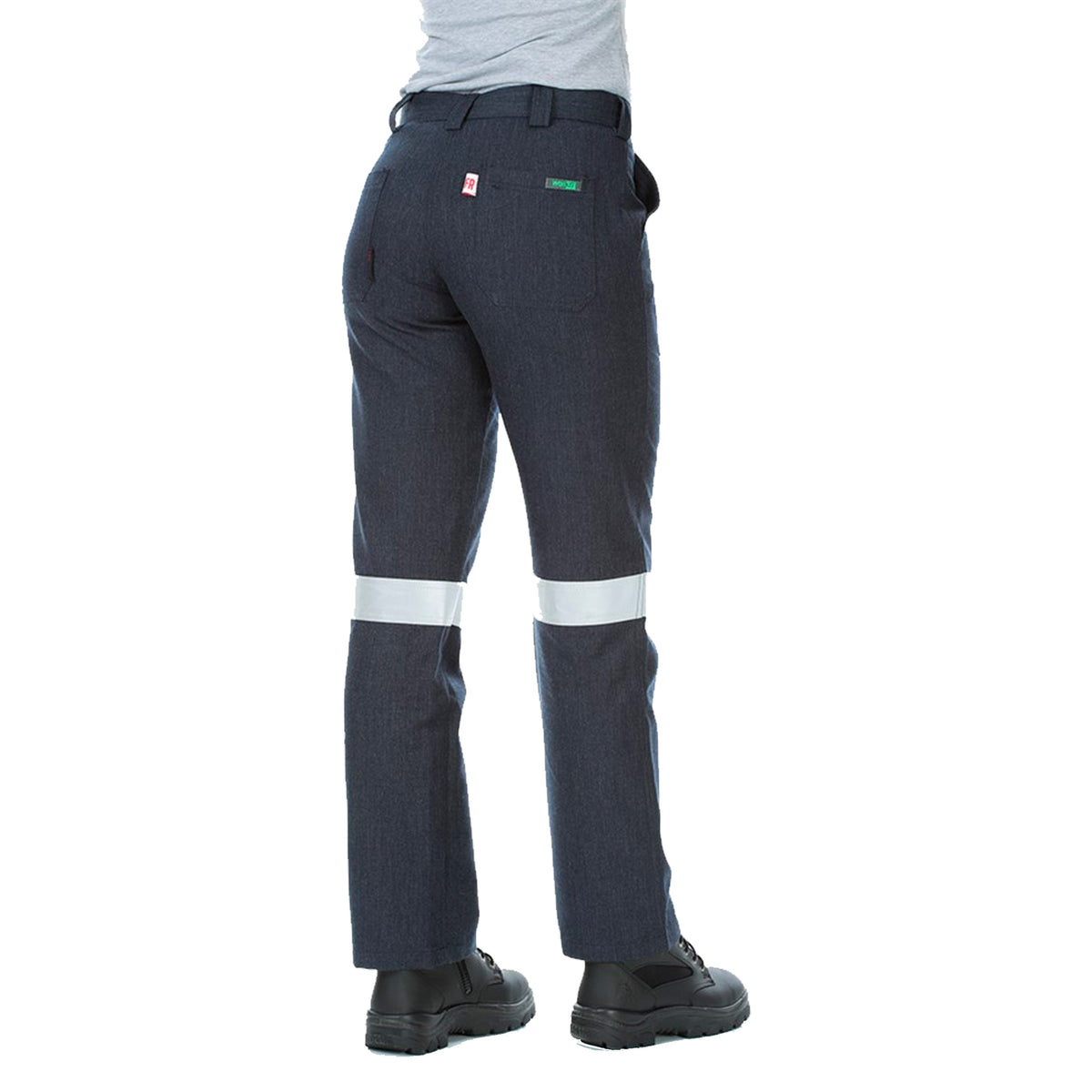 back of ladies fire retardant ripstop work pants with tape 