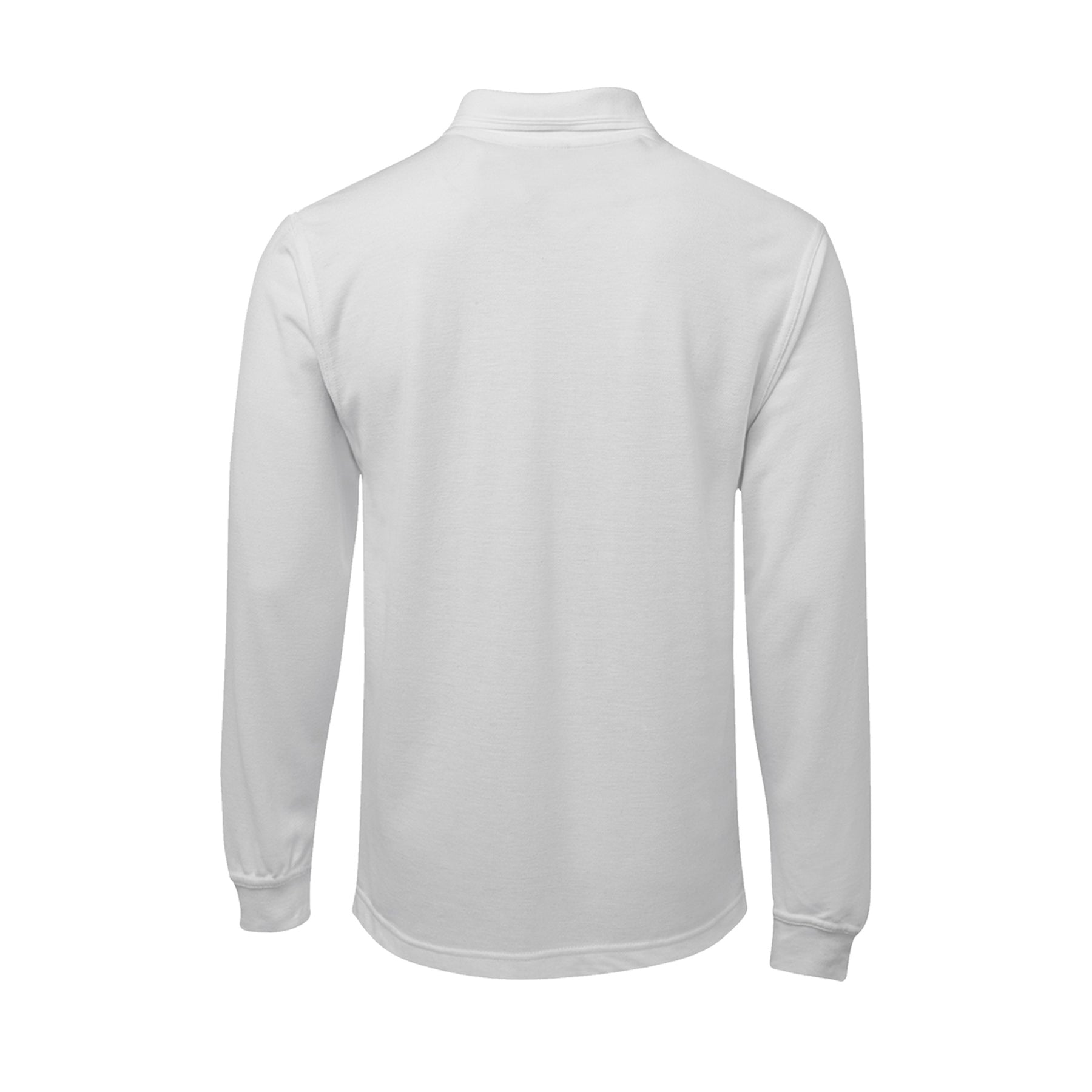 back of white long sleeve polo