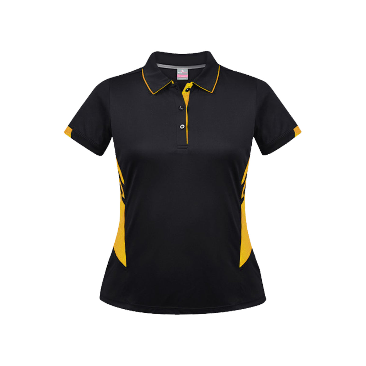 tasman ladies polos in black gold