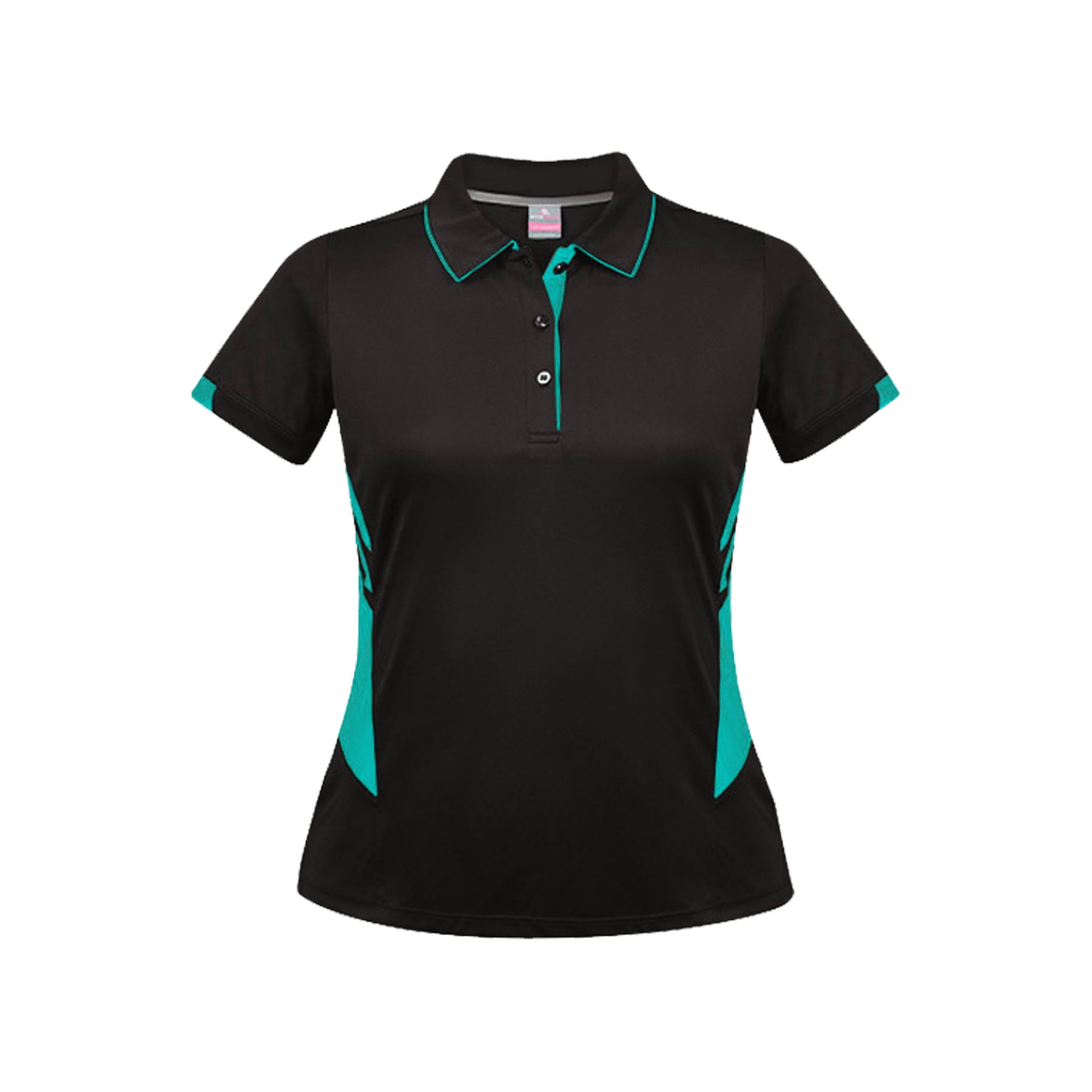 tasman ladies polos in black teal