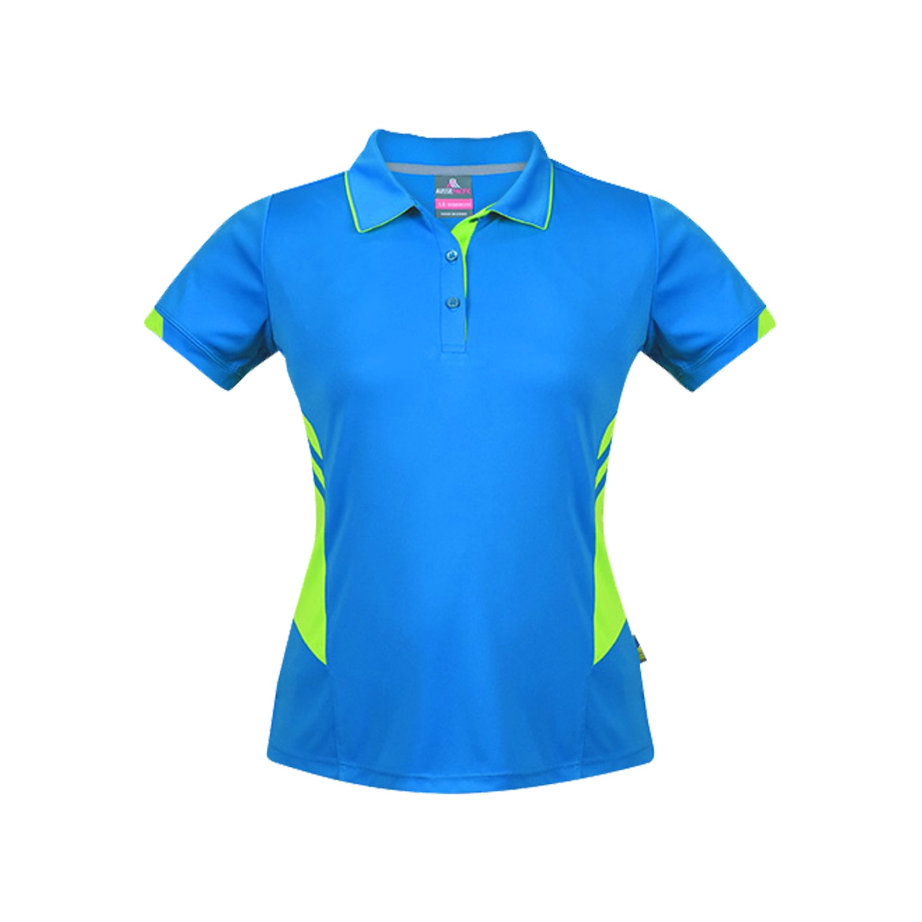 ladies tasman polo in cyan neon green