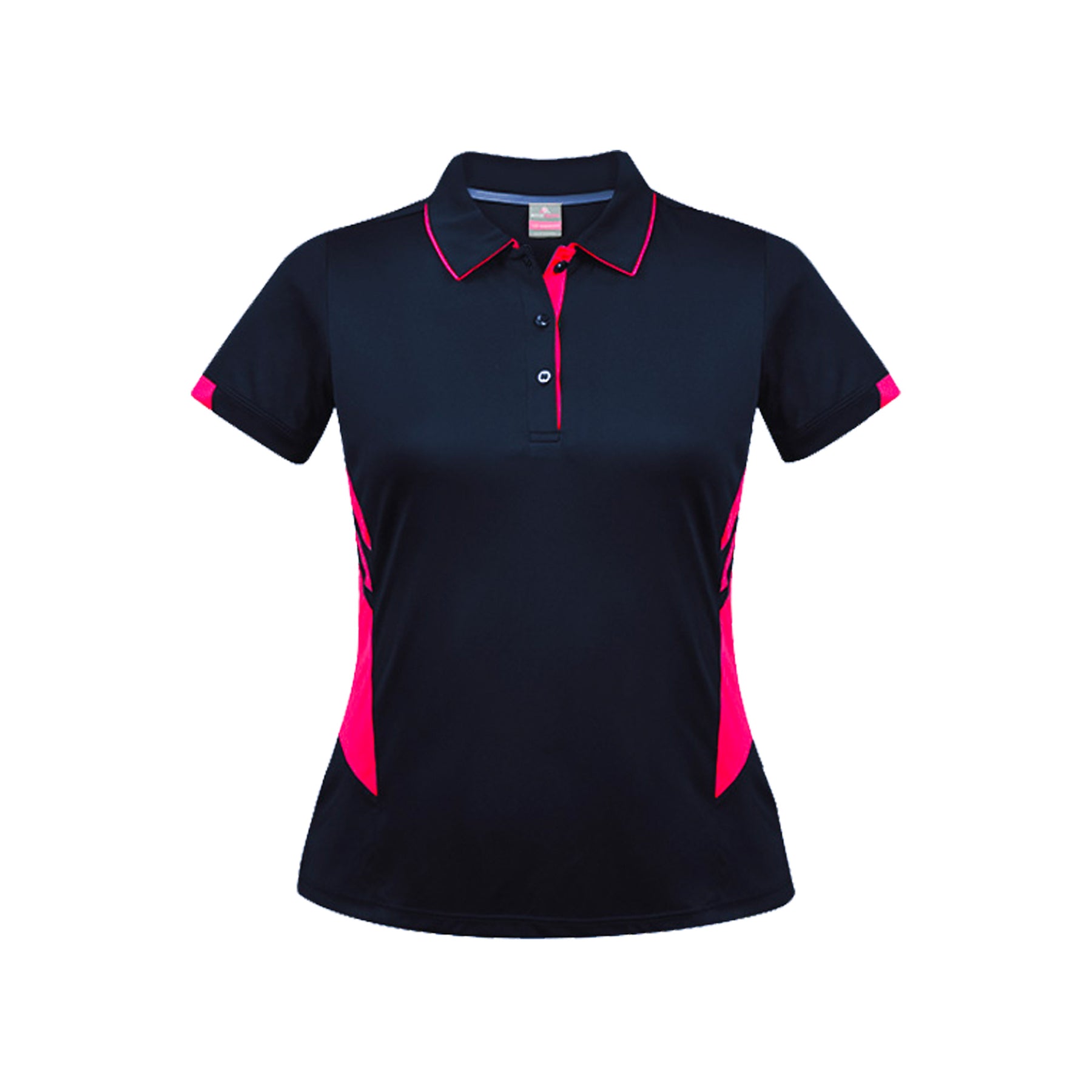 ladies tasman polo in navy neon pink