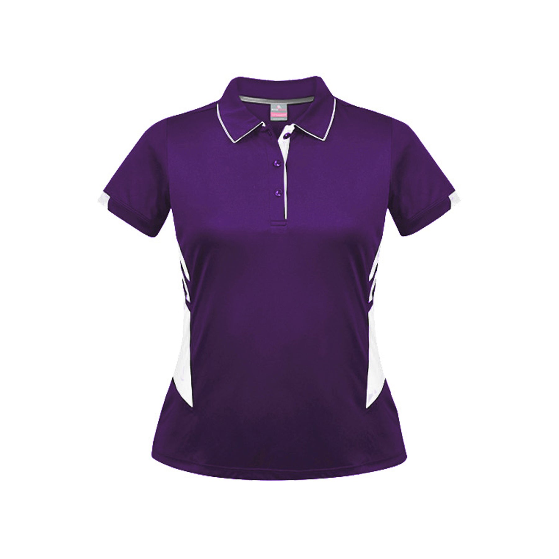 ladies tasman polo in purple white