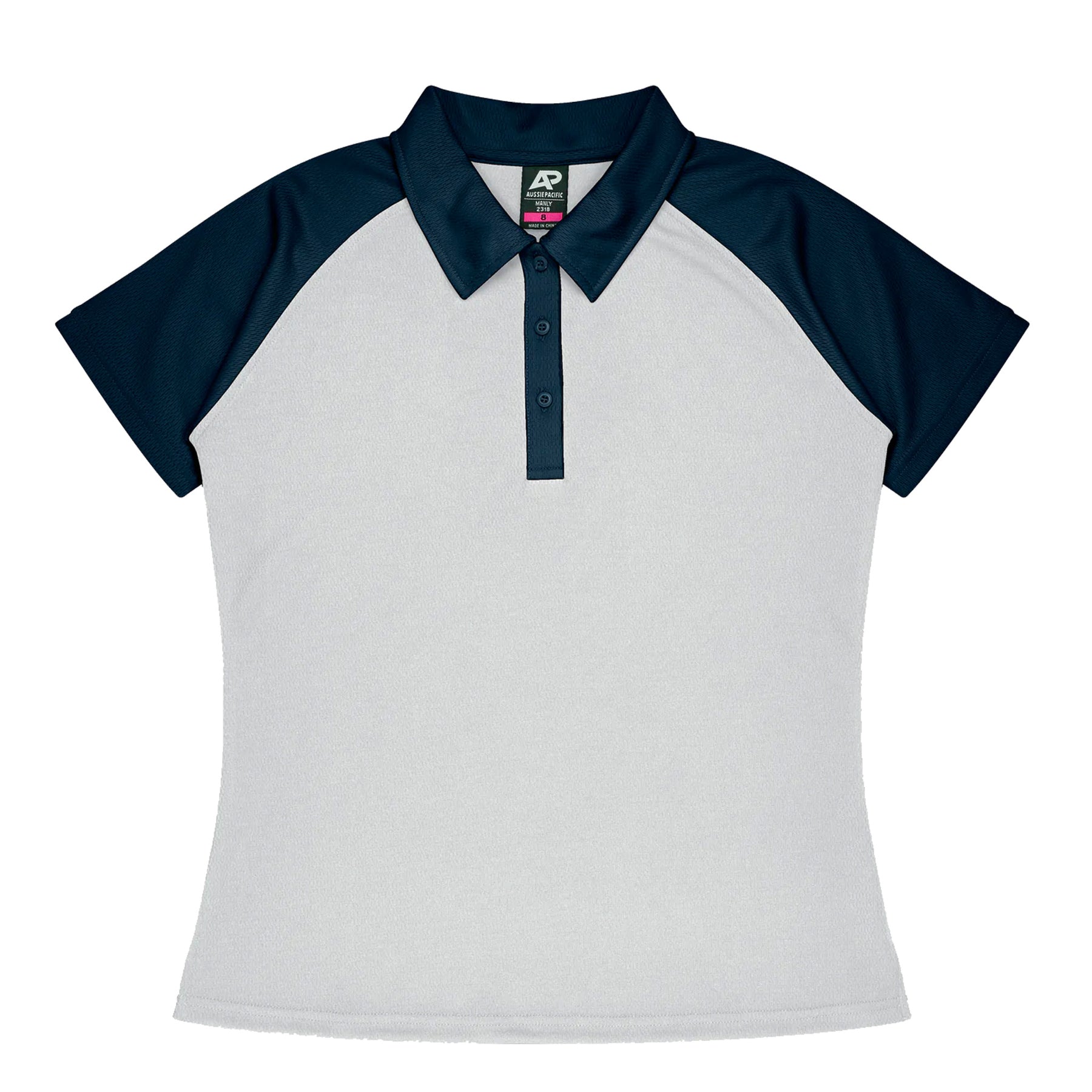 manly ladies polo in white navy
