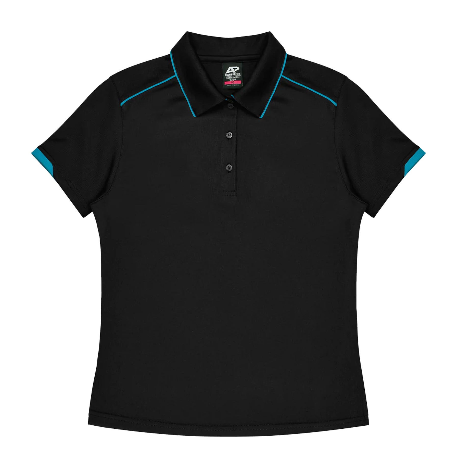 currumbin ladies polo in black cyan