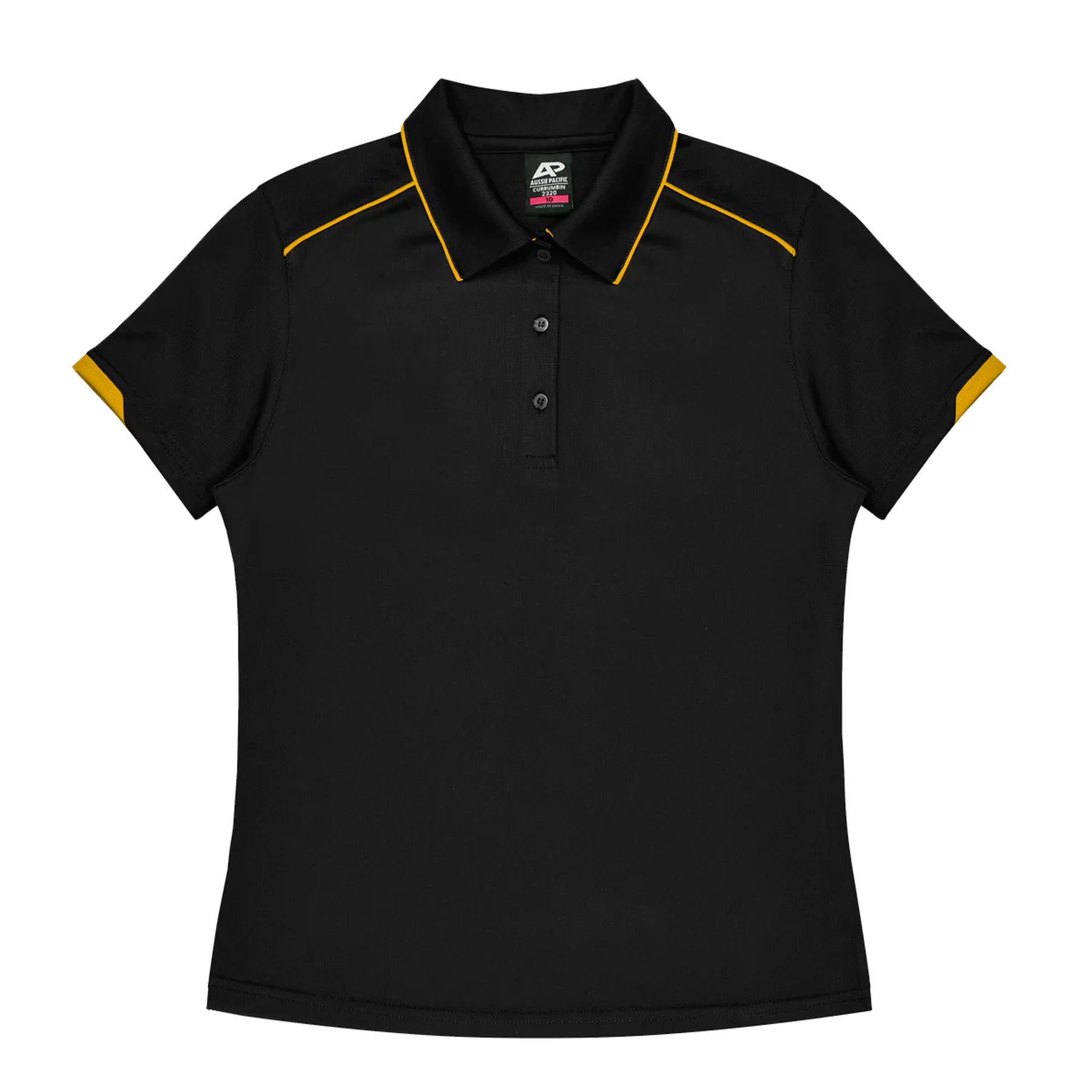 currumbin ladies polo in black gold