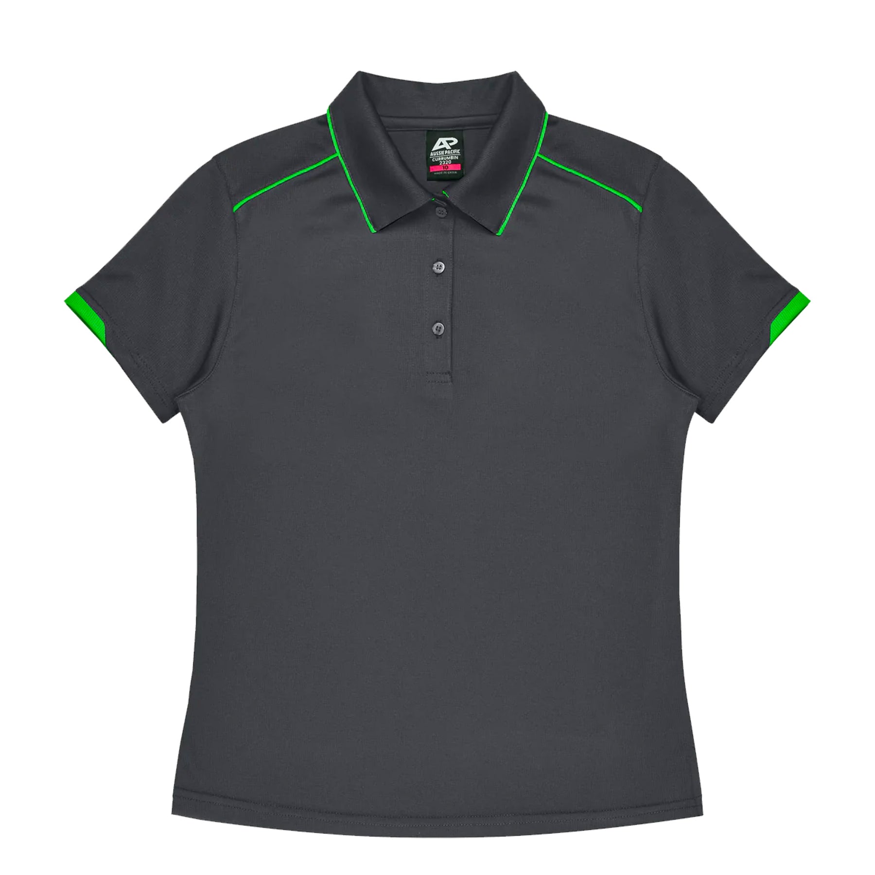 currumbin ladies polo in slate hi viz green