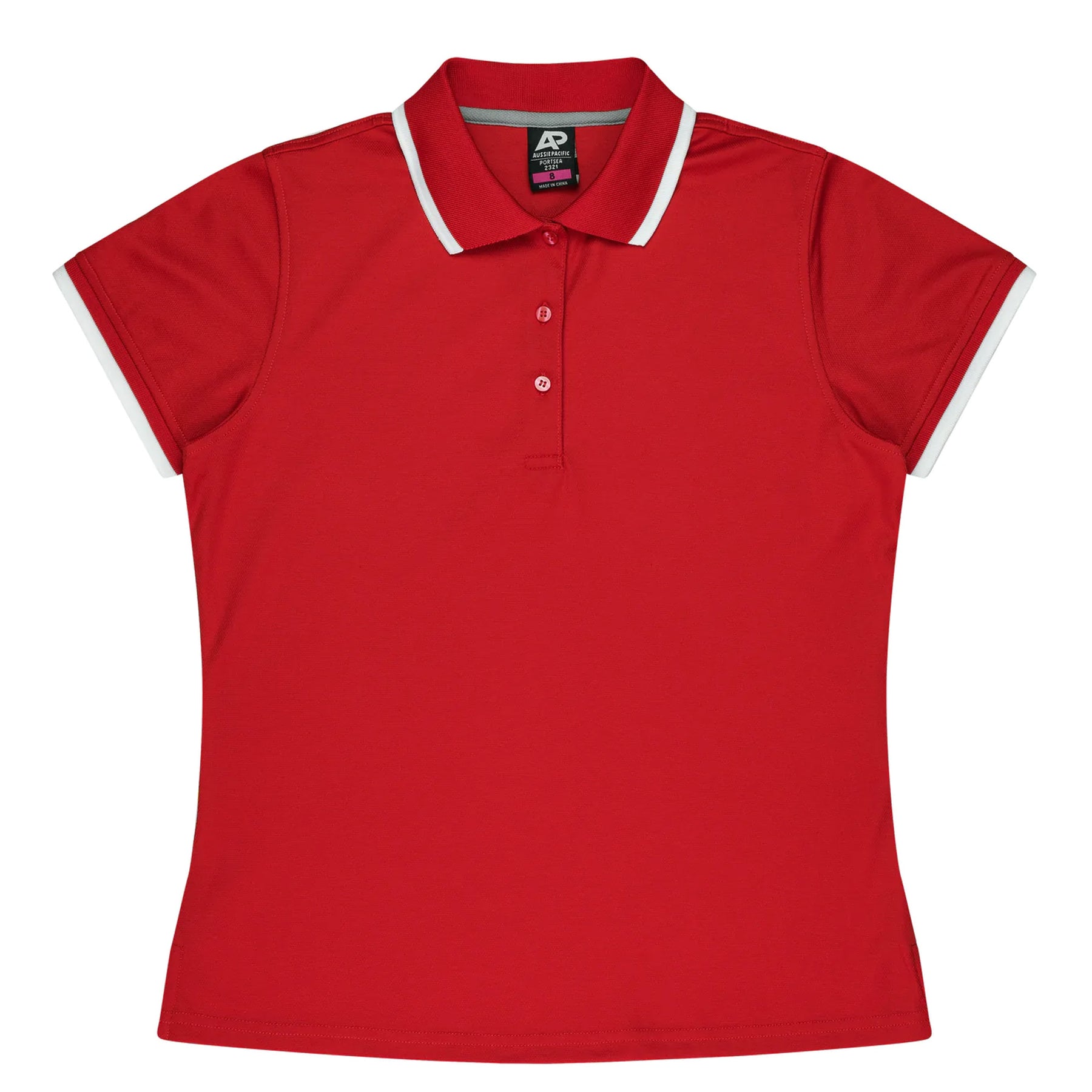 aussie pacific portsea ladies polo in red white