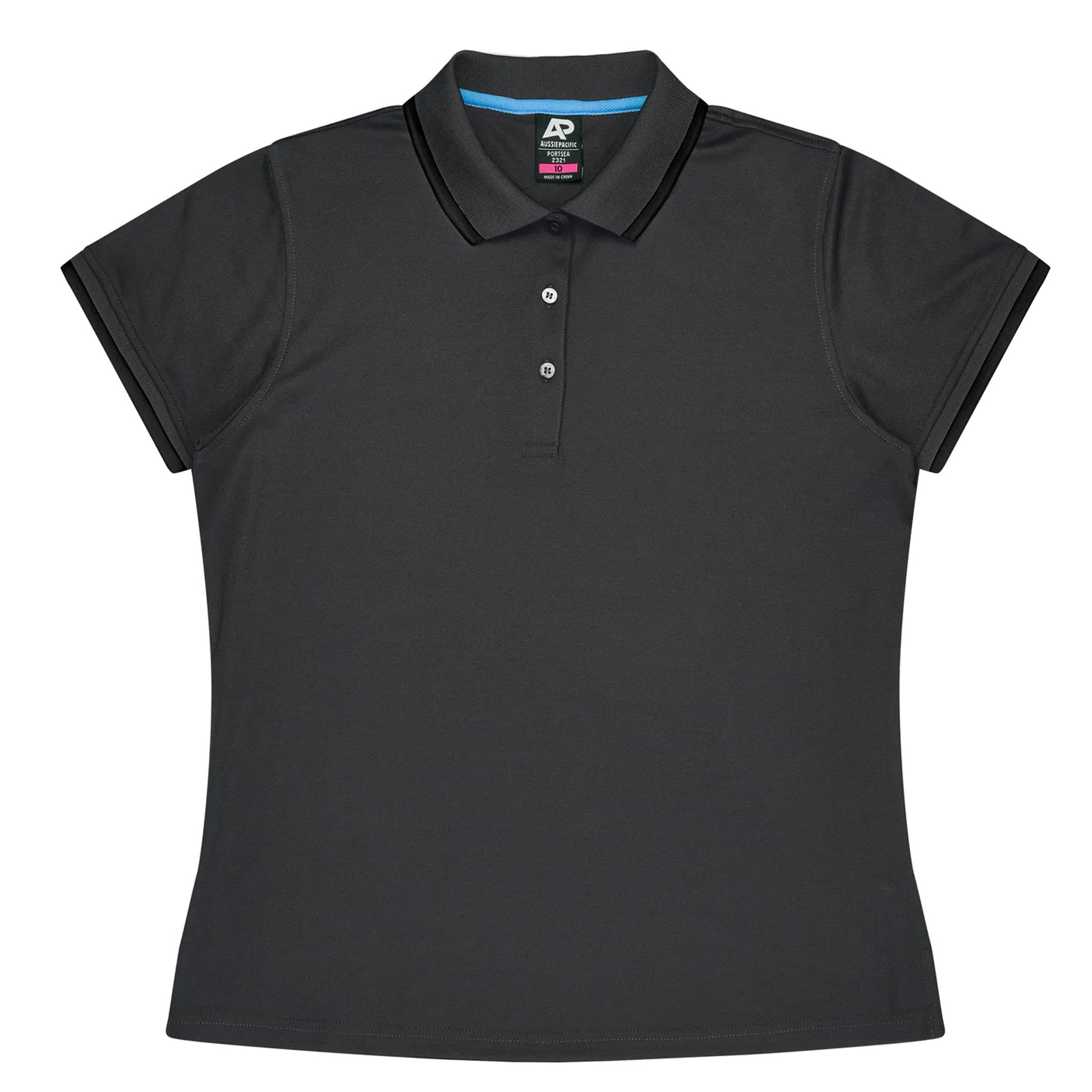aussie pacific portsea ladies polo in slate black