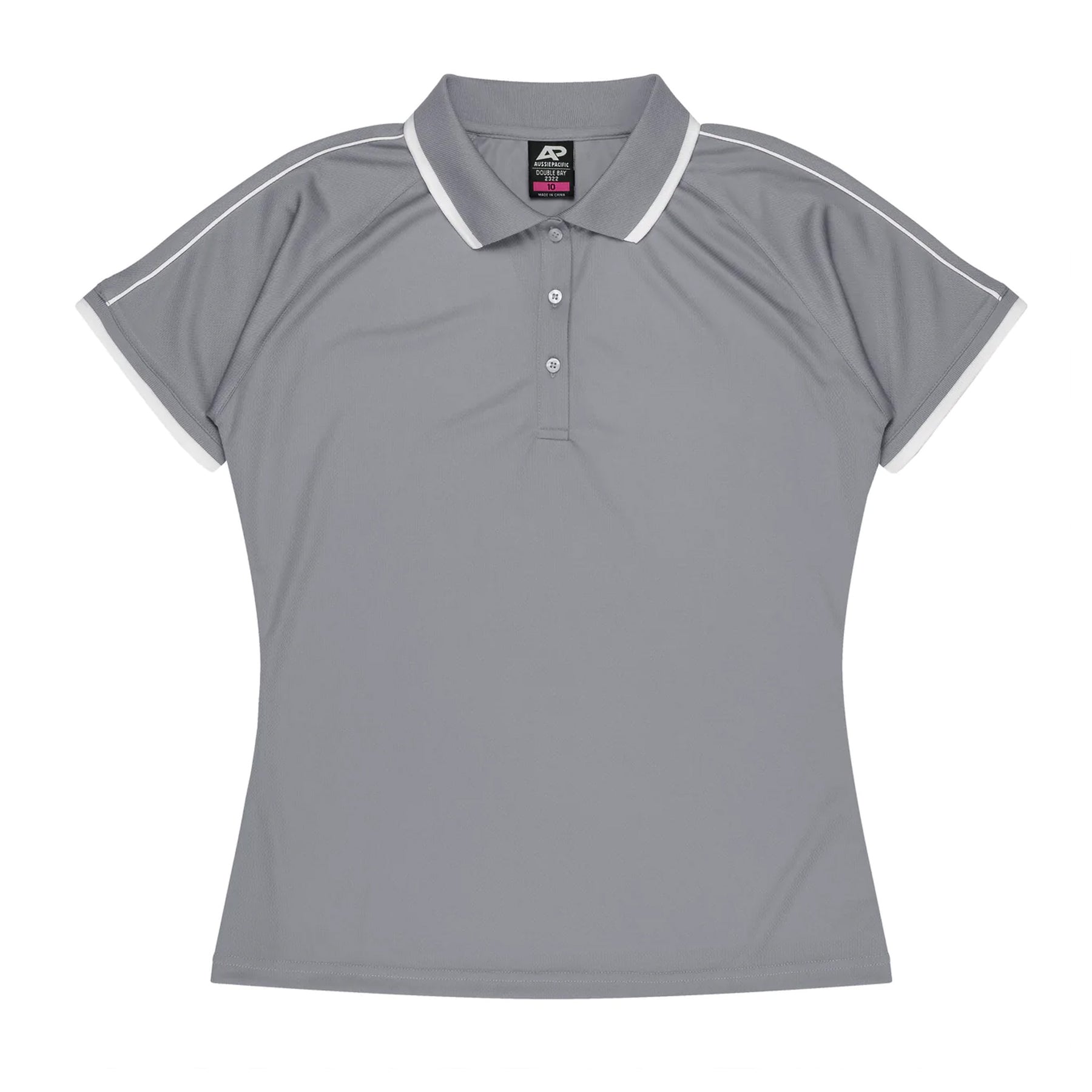 aussie pacific double bay ladies polo in silver white