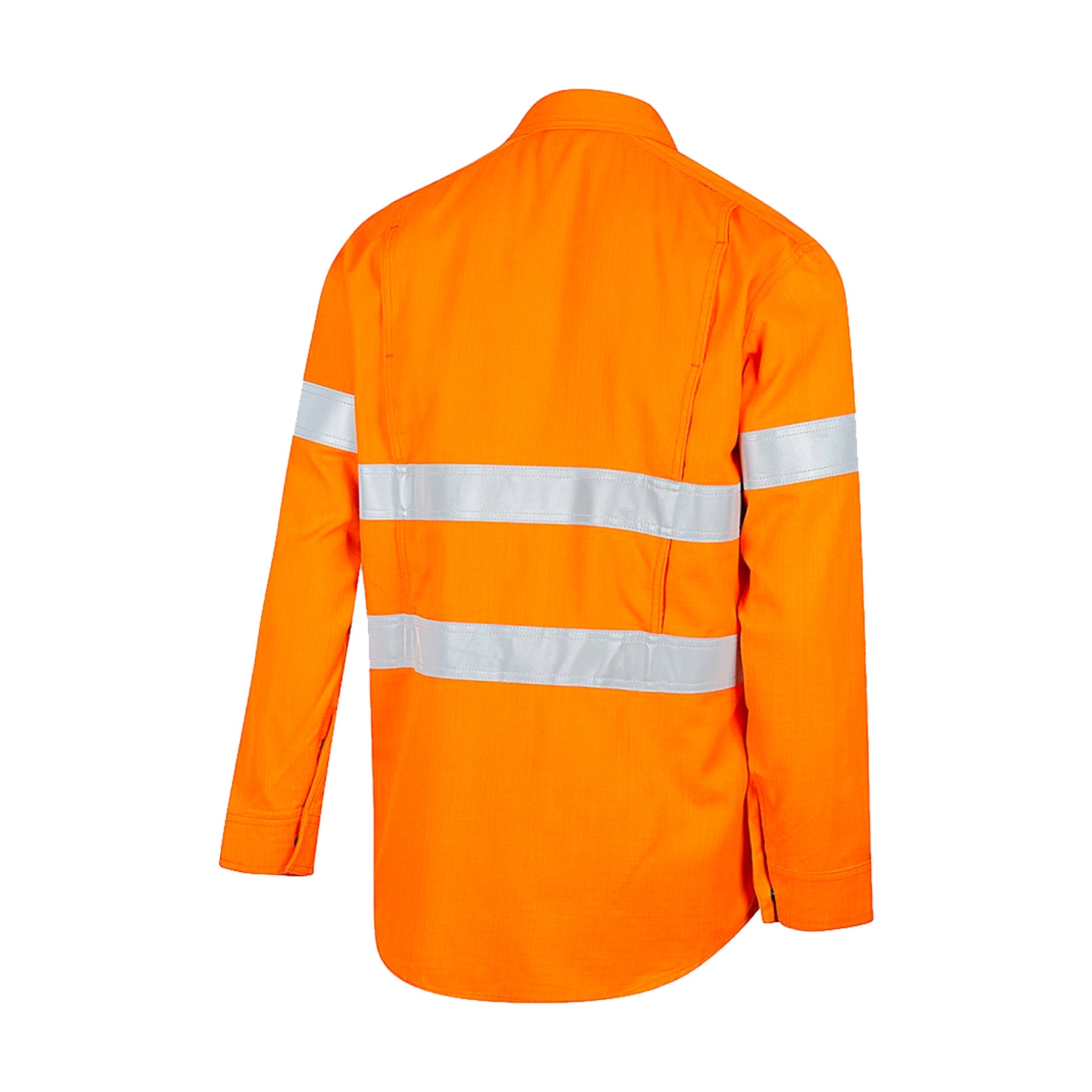 back of ripstop hi vis flame resistant shirt in orange