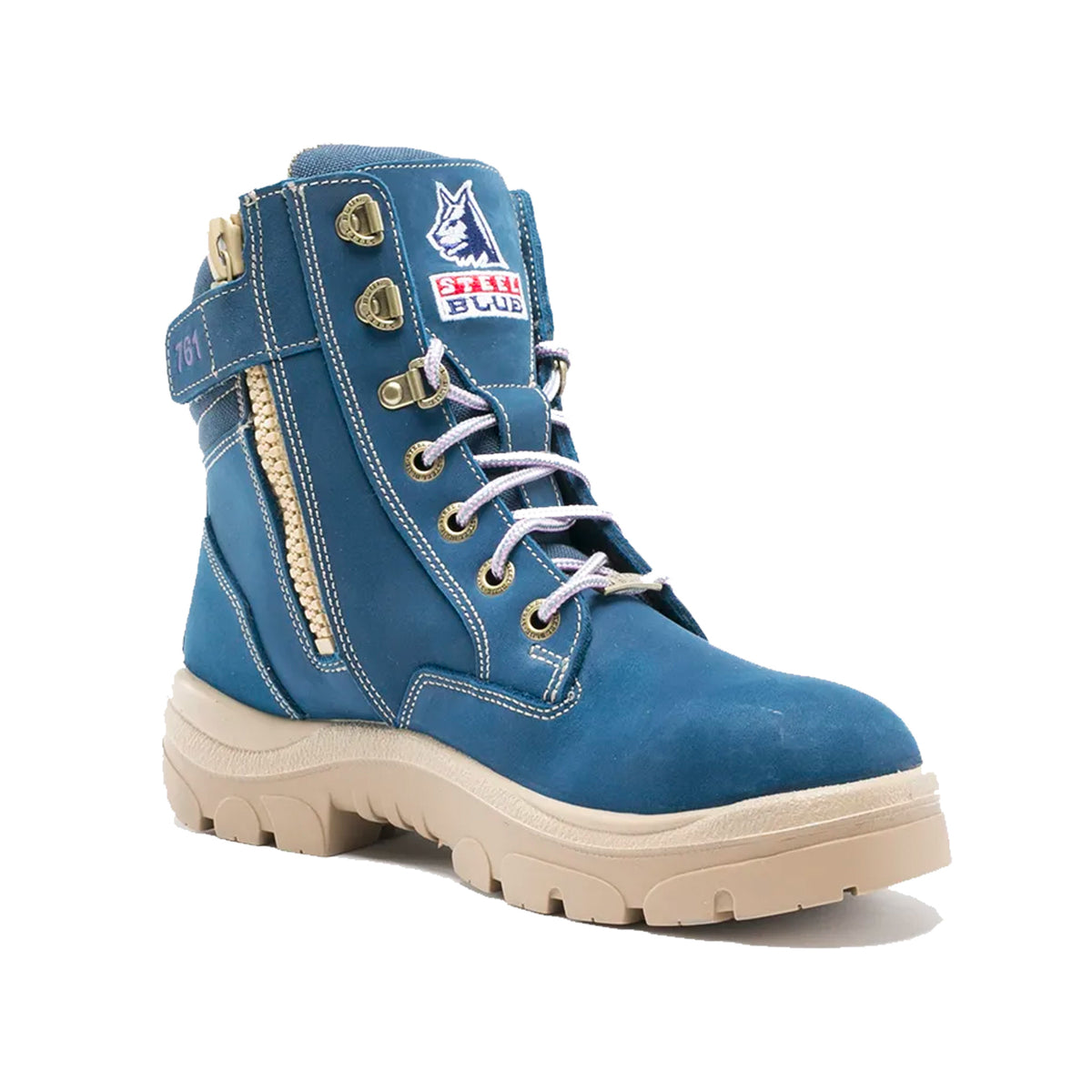 steel blue southern cross zip ladies boot in blue