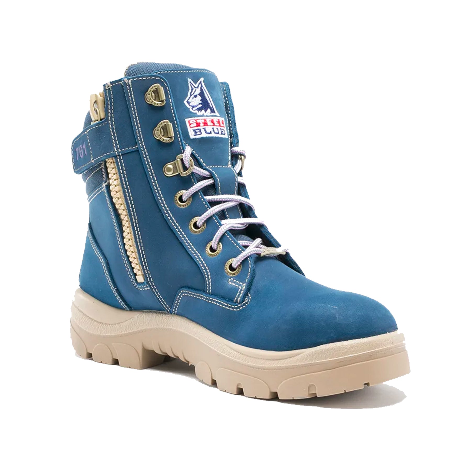 steel blue southern cross zip ladies boot in blue