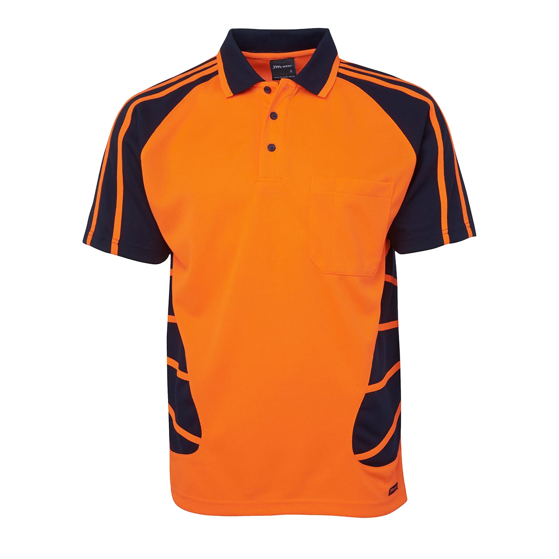 orange navy hi vis short sleeve spider polo