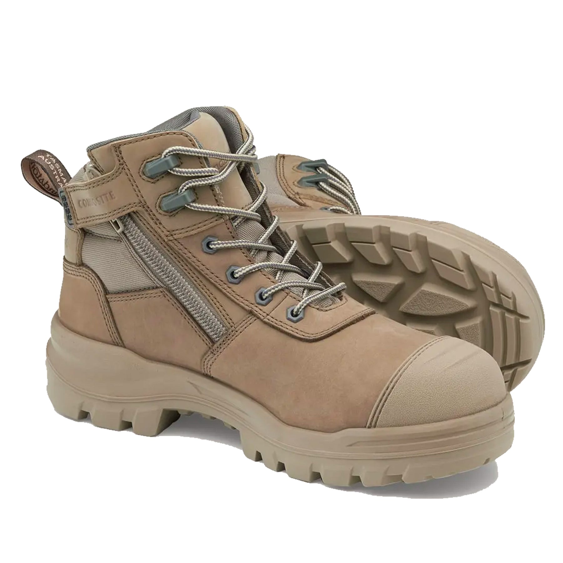 blundstone mid zip side rotoflex work boot in stone