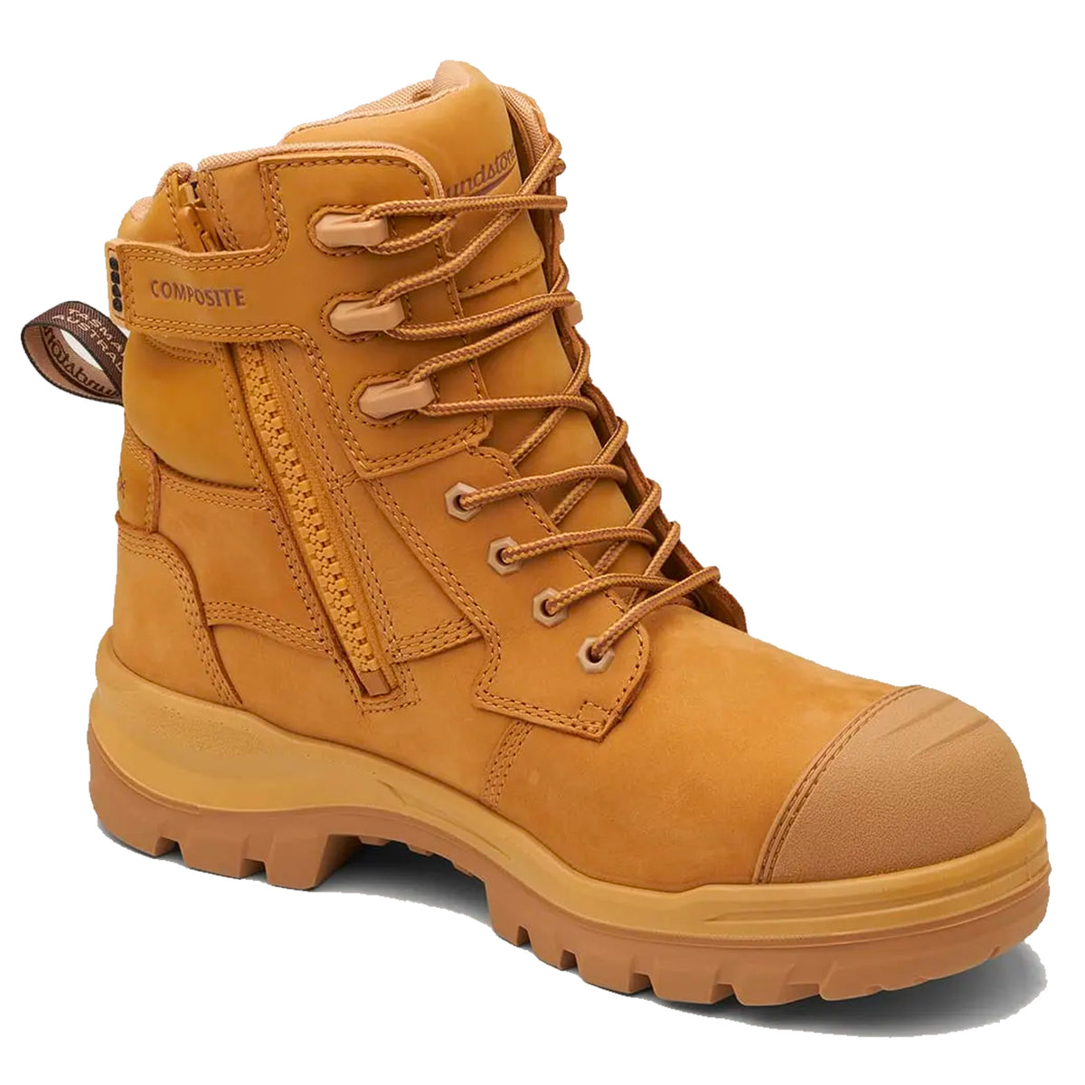 blundstone high zip side rotoflex work boot in wheat