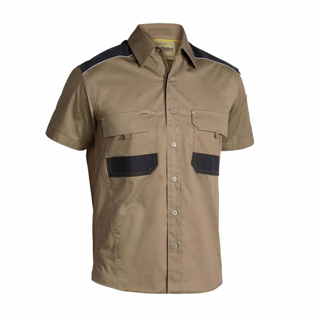 khaki flex and move short sleeve mechanical stretch shirt