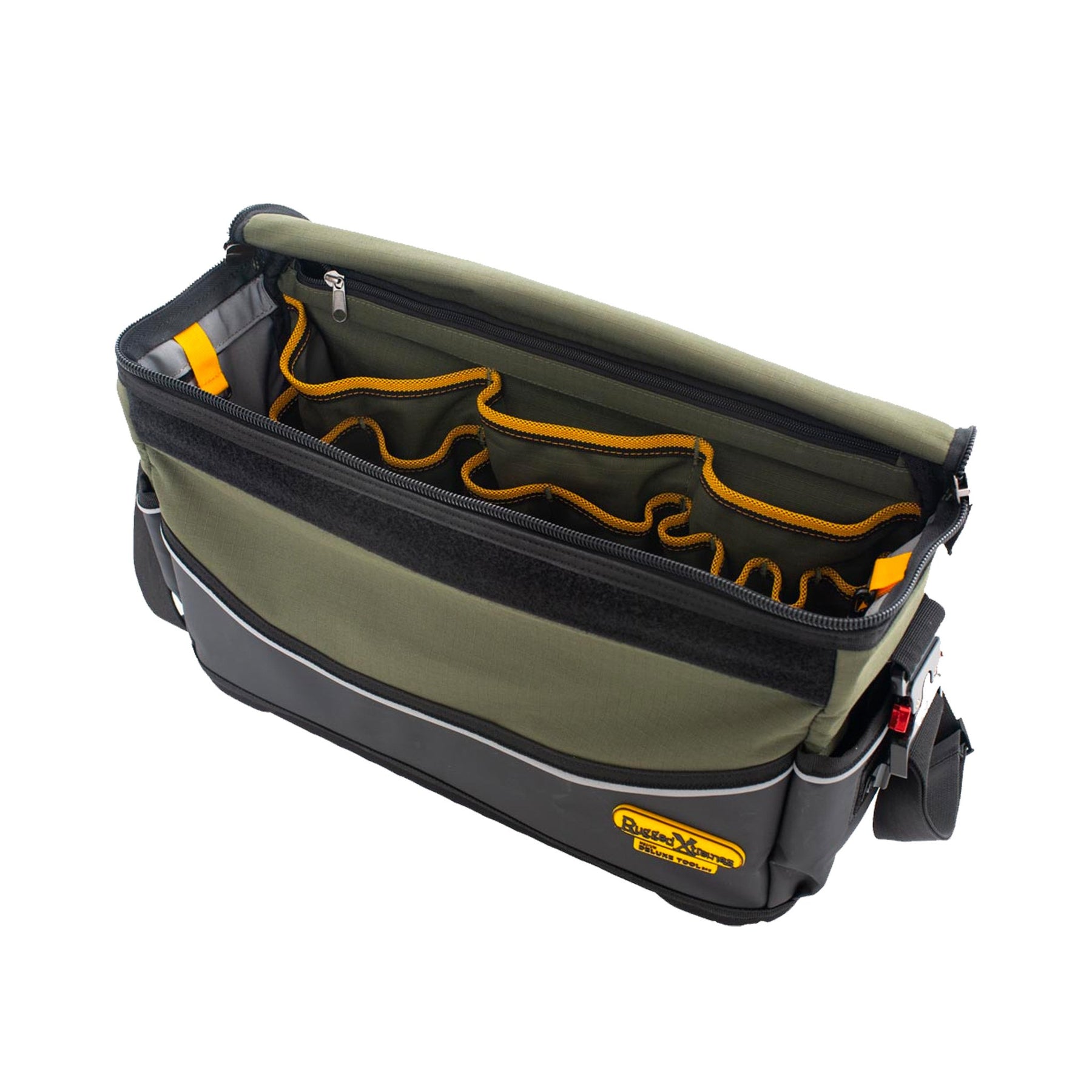 inside green and black medium deluxe canvas tool bag