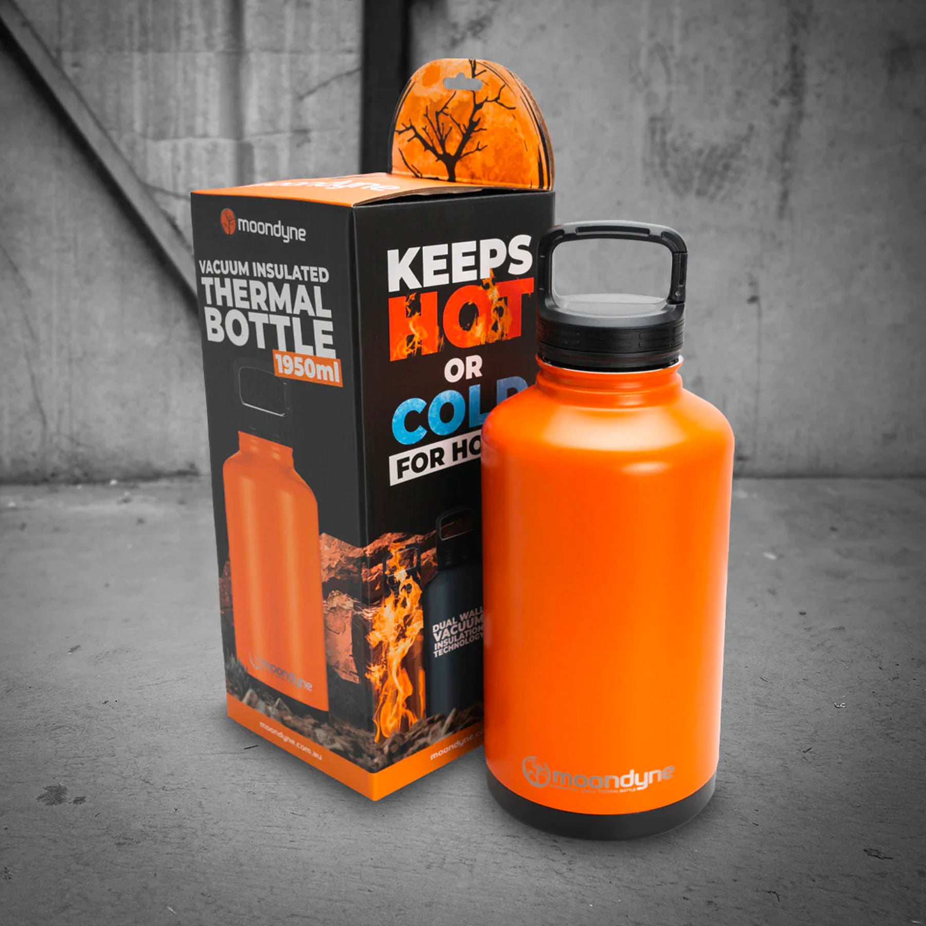 moondyne 1950ml insulated thermal bottle in orange