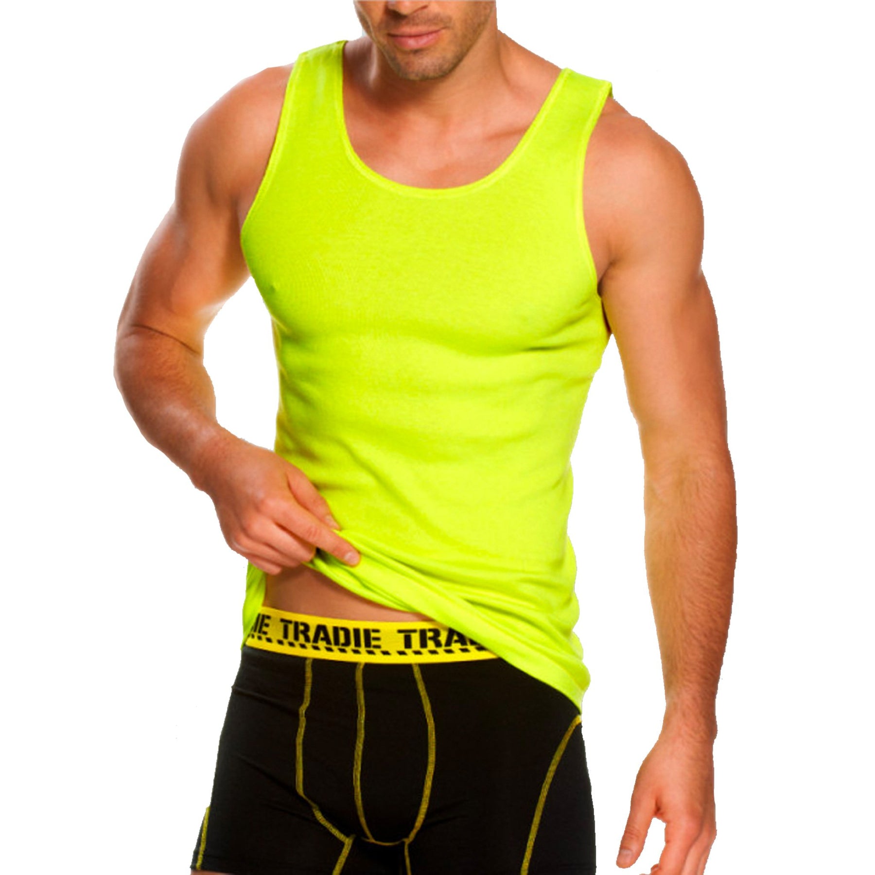 yellow tradie hi vis singlet