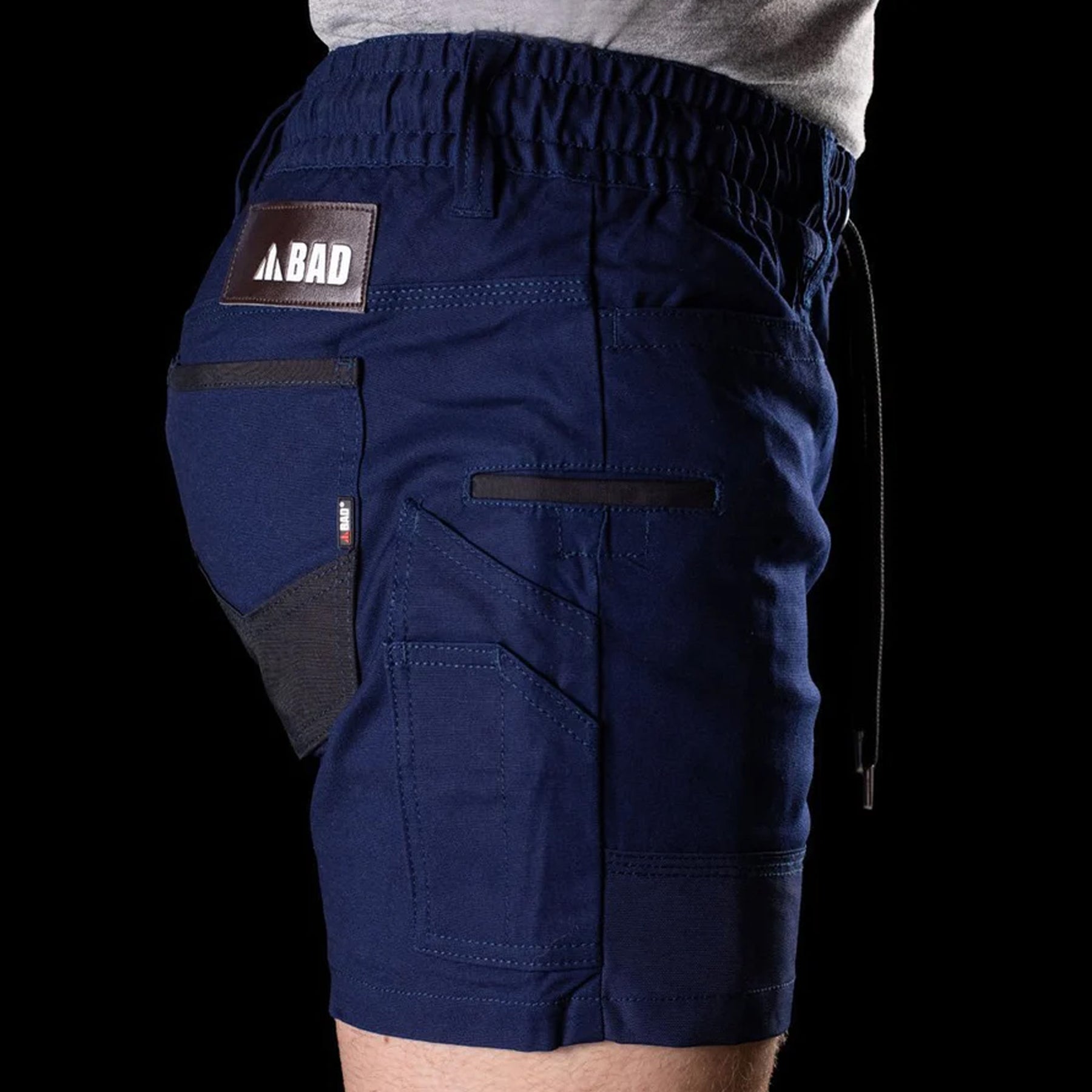 bad saviour pro elastic waist work short shorts in navy