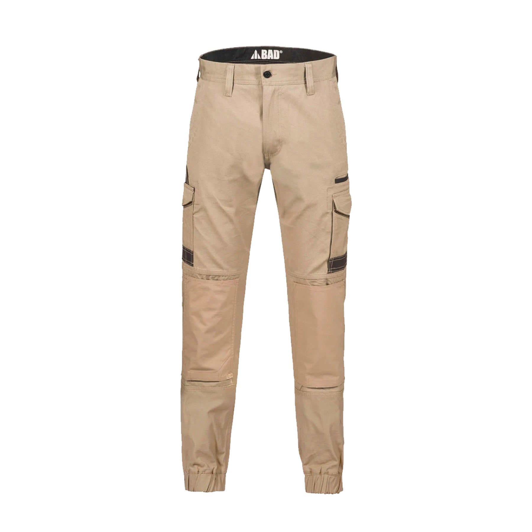 bad attitude slim fit cuffed work pants in khaki