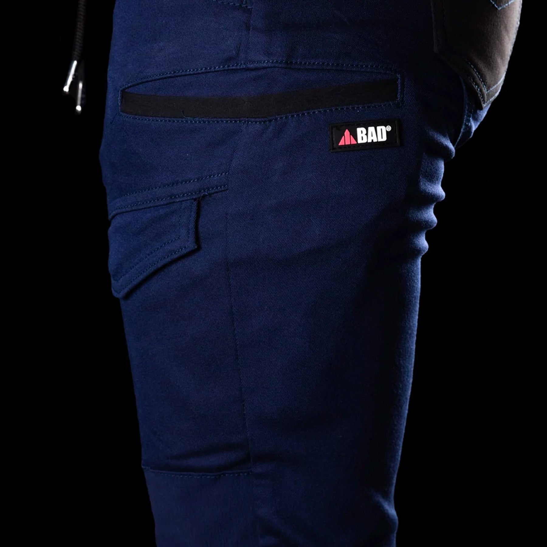 bad saviour womens cuffed elastic waist work pants in navy