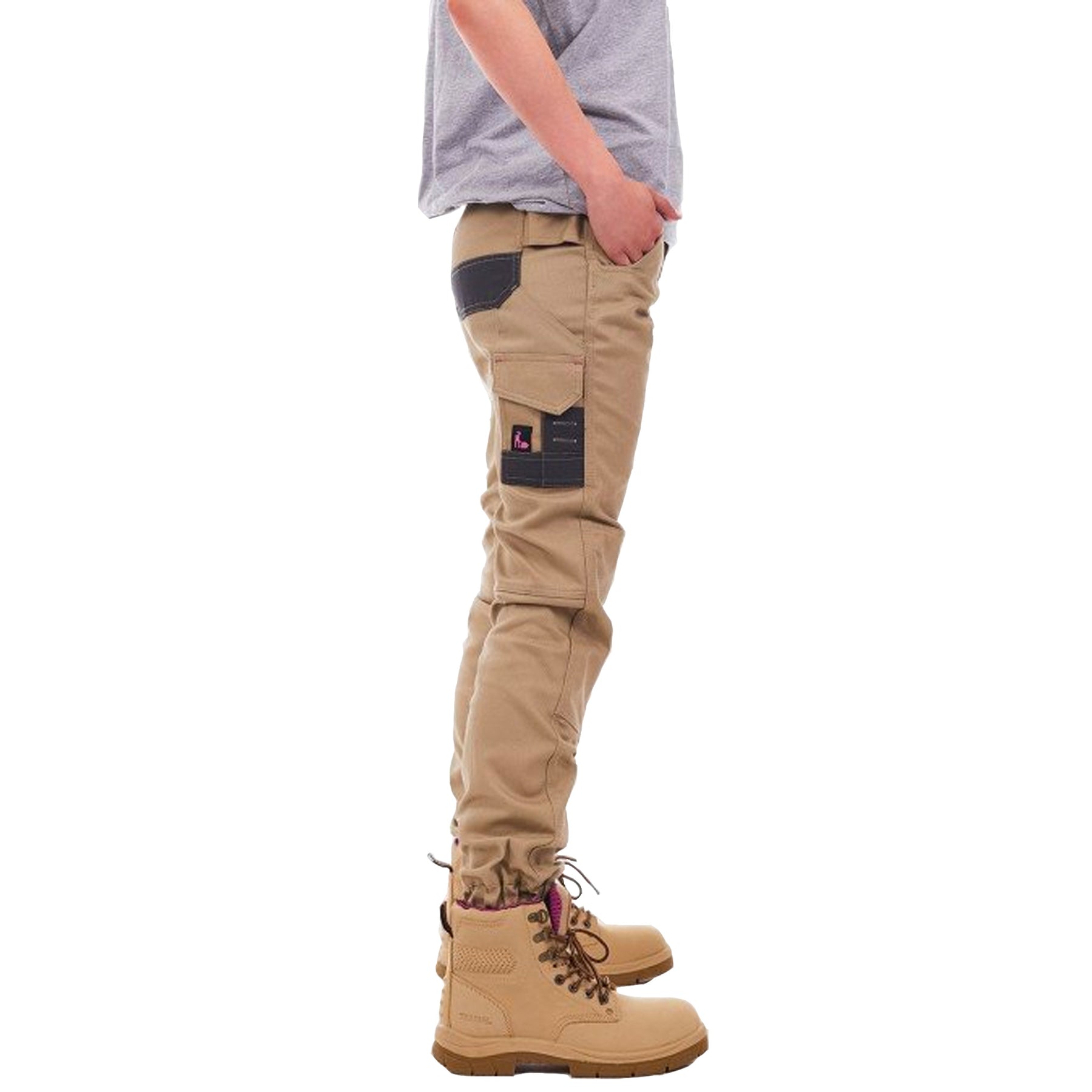 tradie ladies skinny cuffed cargo pant in khaki