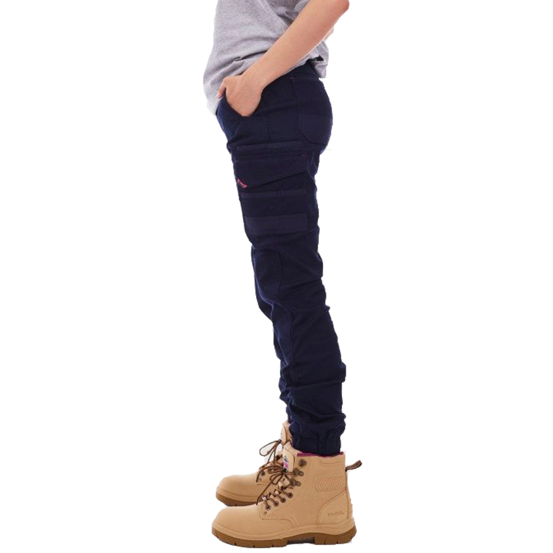 tradie ladies skinny cuffed cargo pant in navy