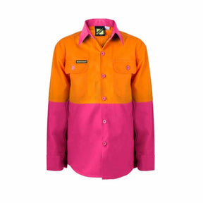 kids hi vis two tone long sleeve shirt in orange pink