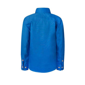 back of kids lightweight half placket long sleeve shirt in cobalt blue