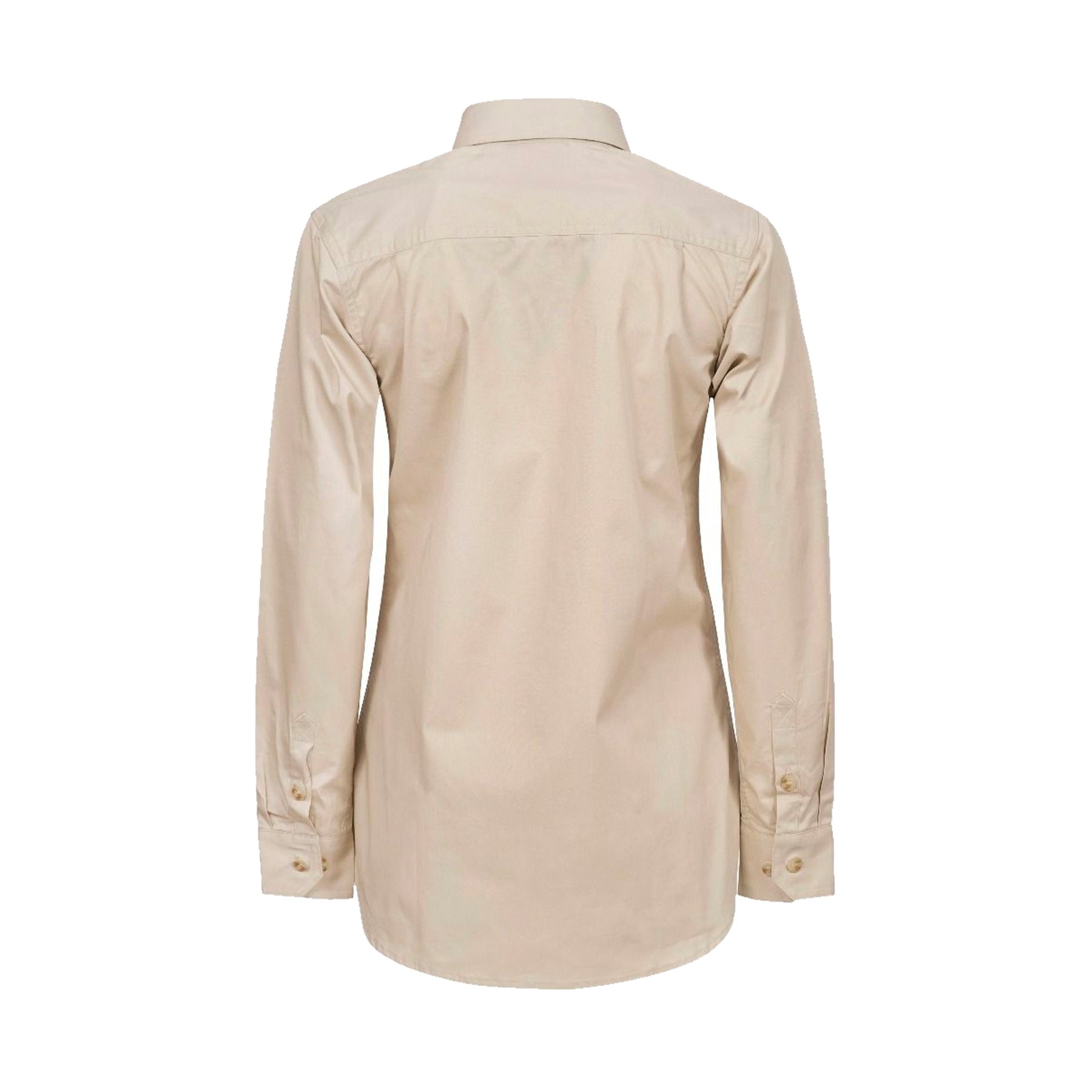 back of ladies long sleeve lightweight half placket shirt in cream