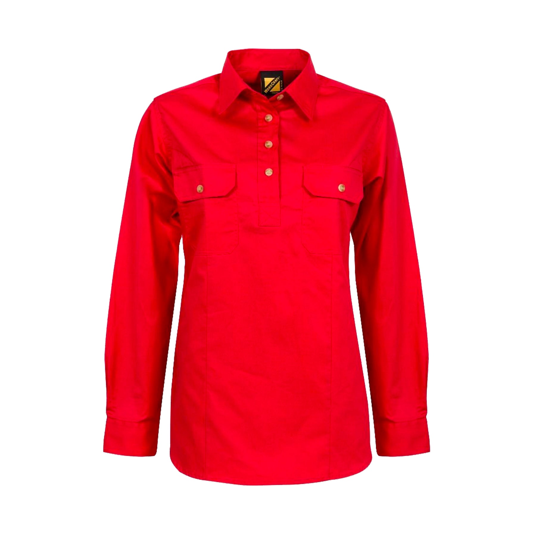 ladies long sleeve lightweight half placket shirt in crimson red