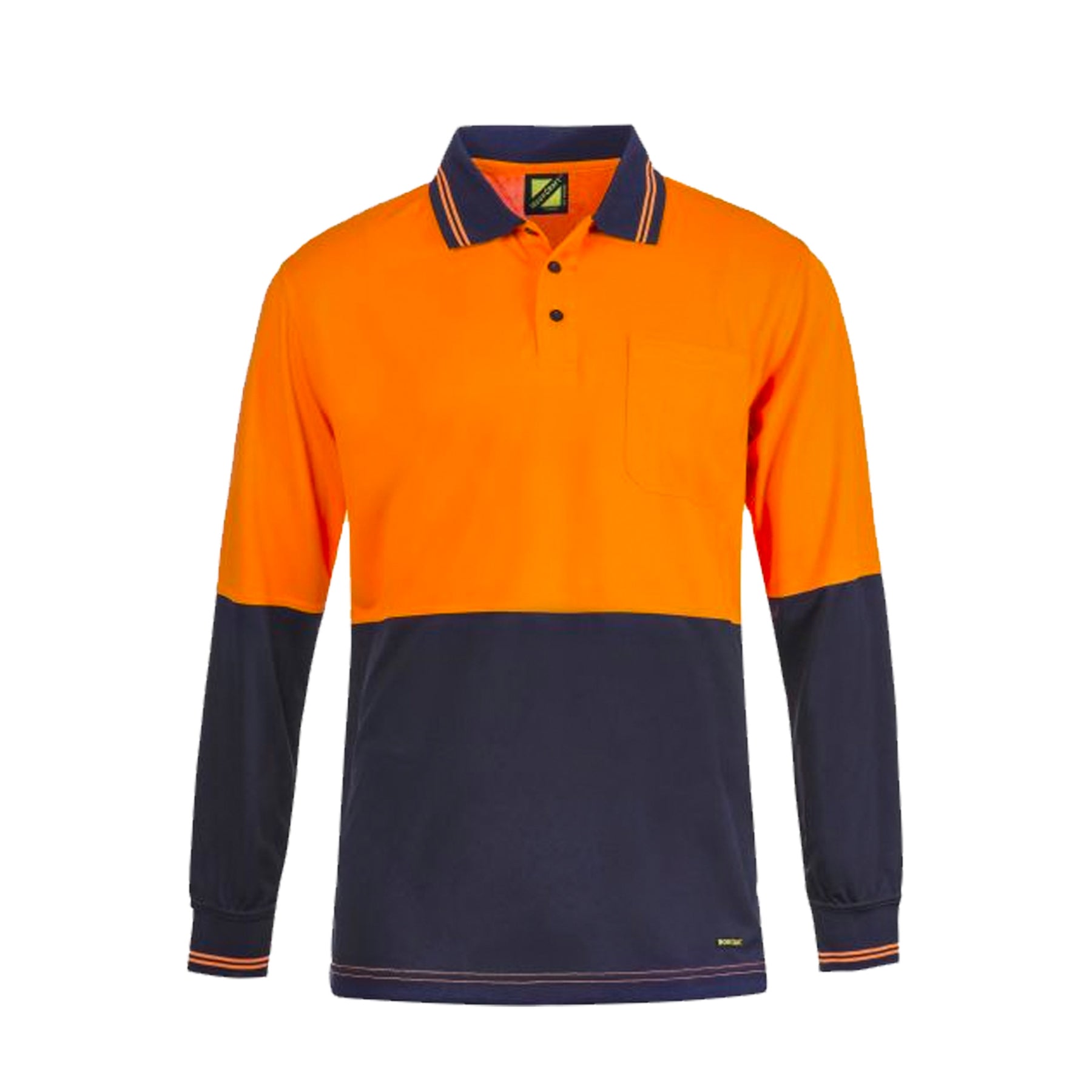 hi vis two tone long sleeve micromesh polo in navy orange