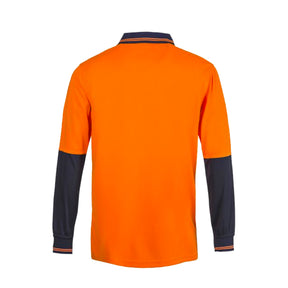 hi vis two tone long sleeve micromesh polo in navy orange