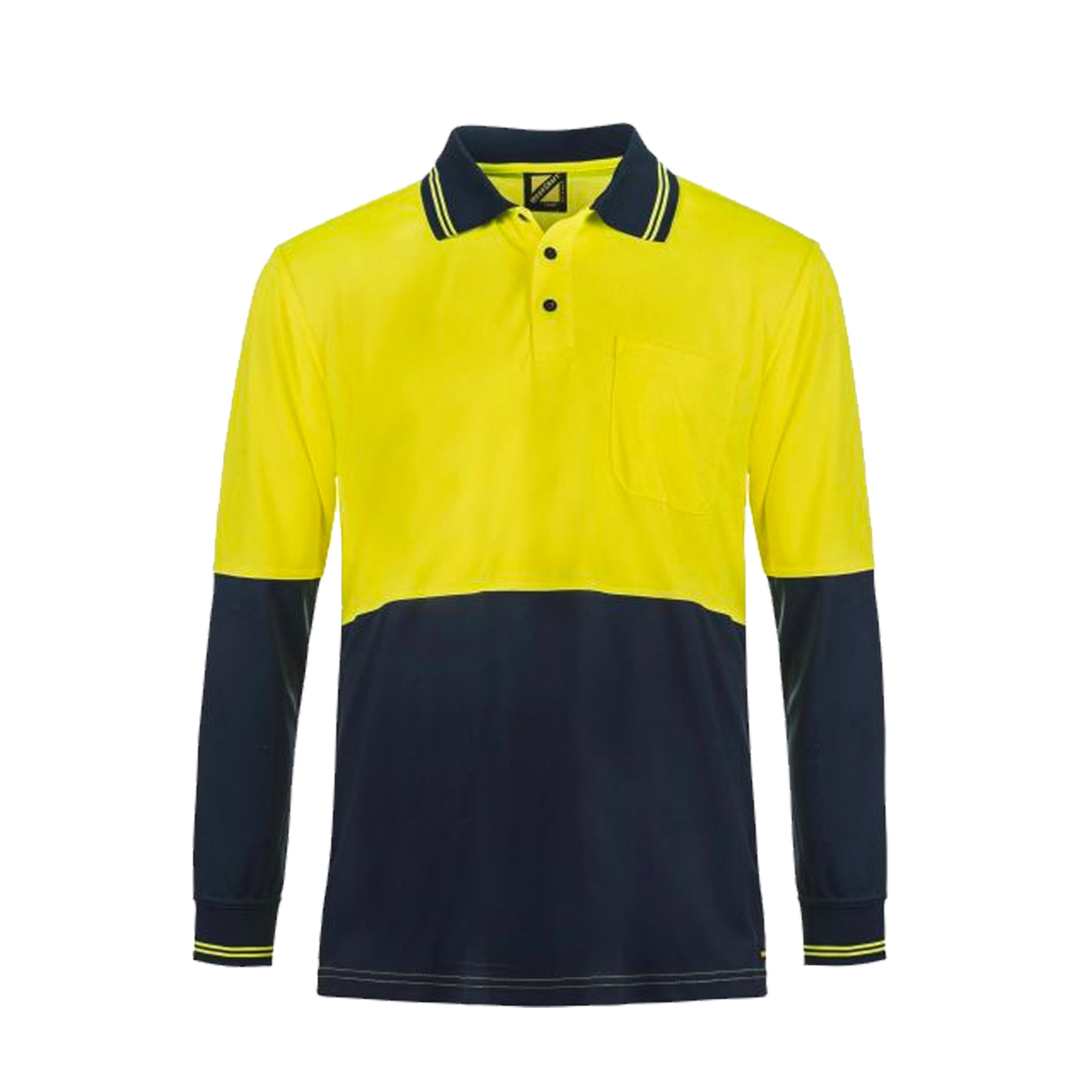 hi vis two tone long sleeve micromesh polo in navy yellow