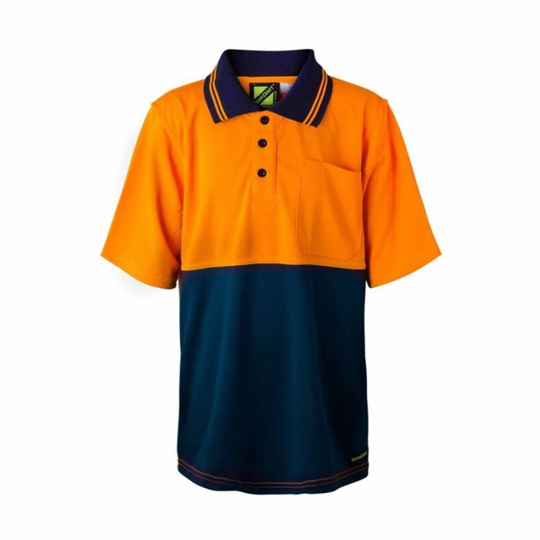 kids orange navy hi vis two tone short sleeve polo with pocket