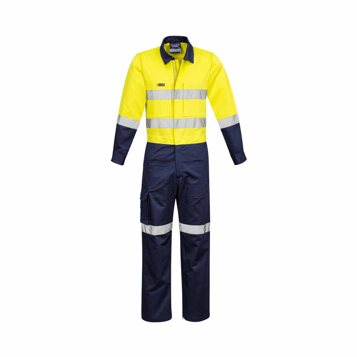 Yellow navy rugged cooling taped overalls front view