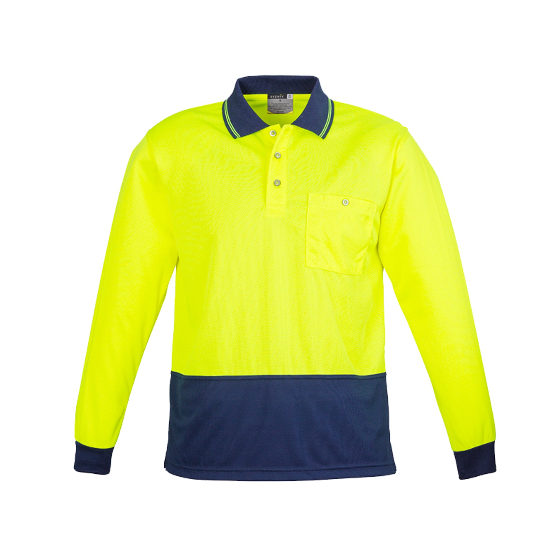 syzmik yellow navy hi vis basic spliced long sleeve polo