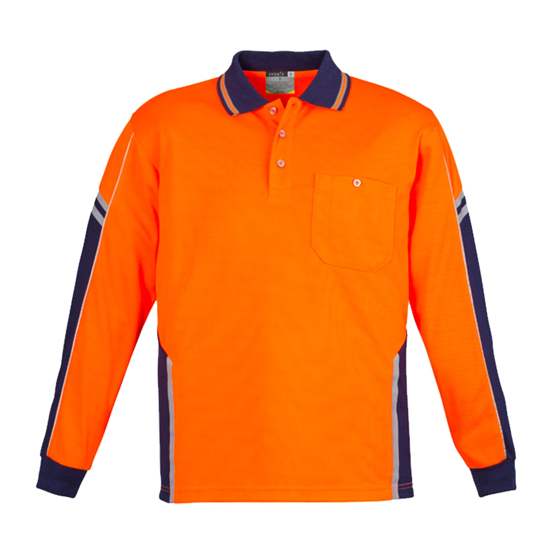 squad hi vis long sleeve polo in orange navy