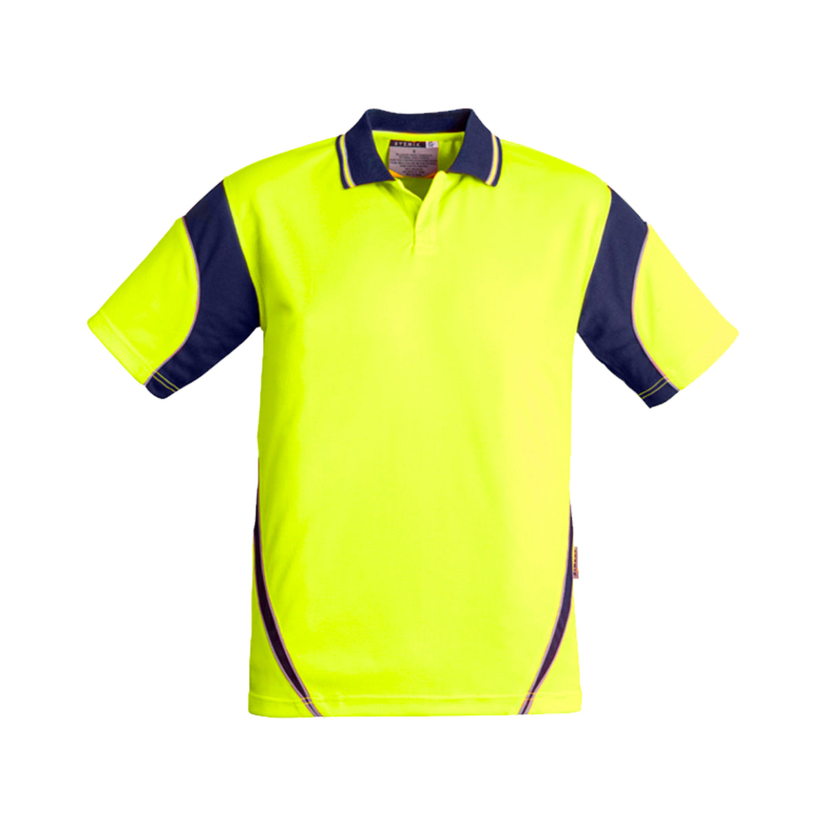 yellow navy short sleeve mens hi vis aztec polo